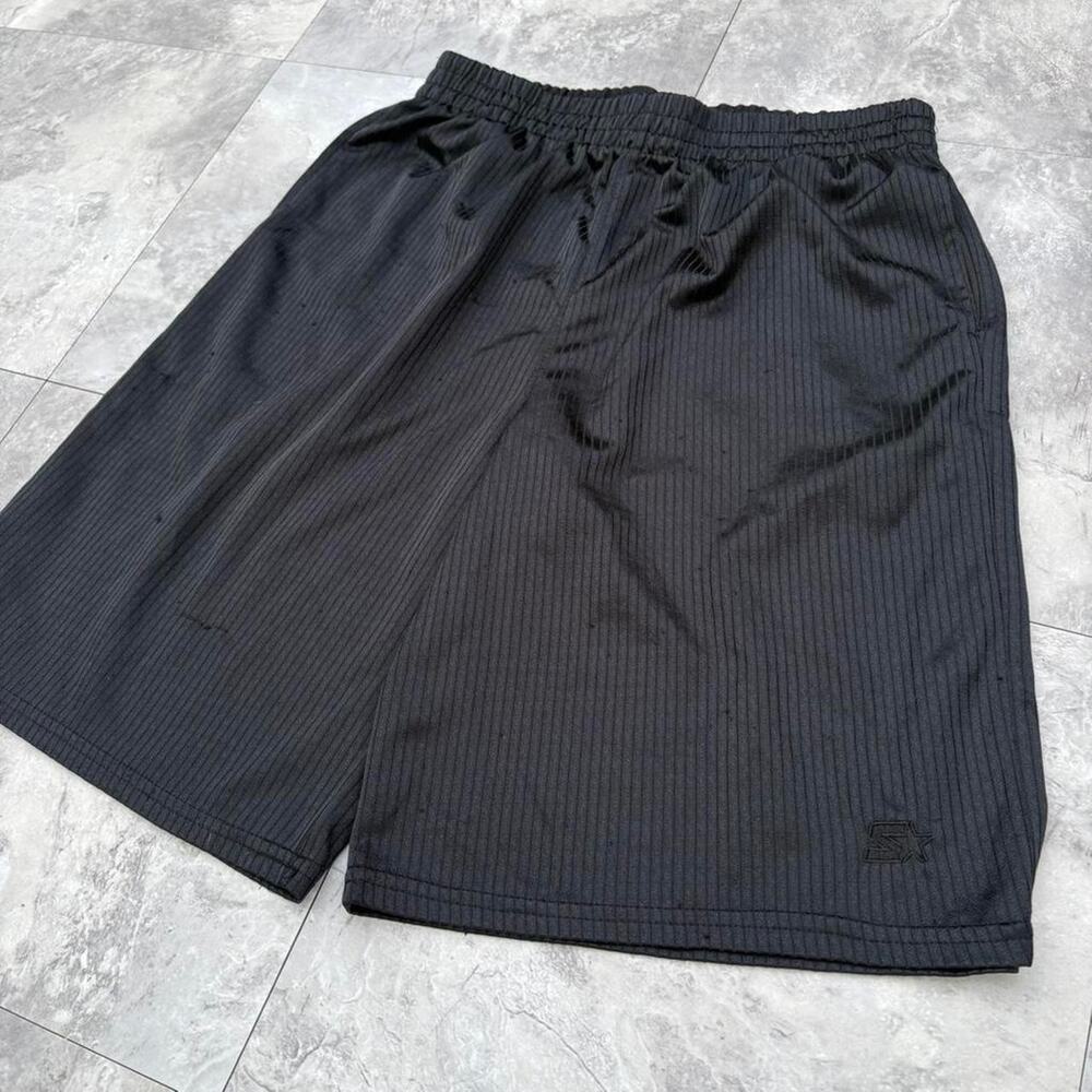 Vintage Y2K Starter Striped Shiny Black Athletic Shorts Men's size Small